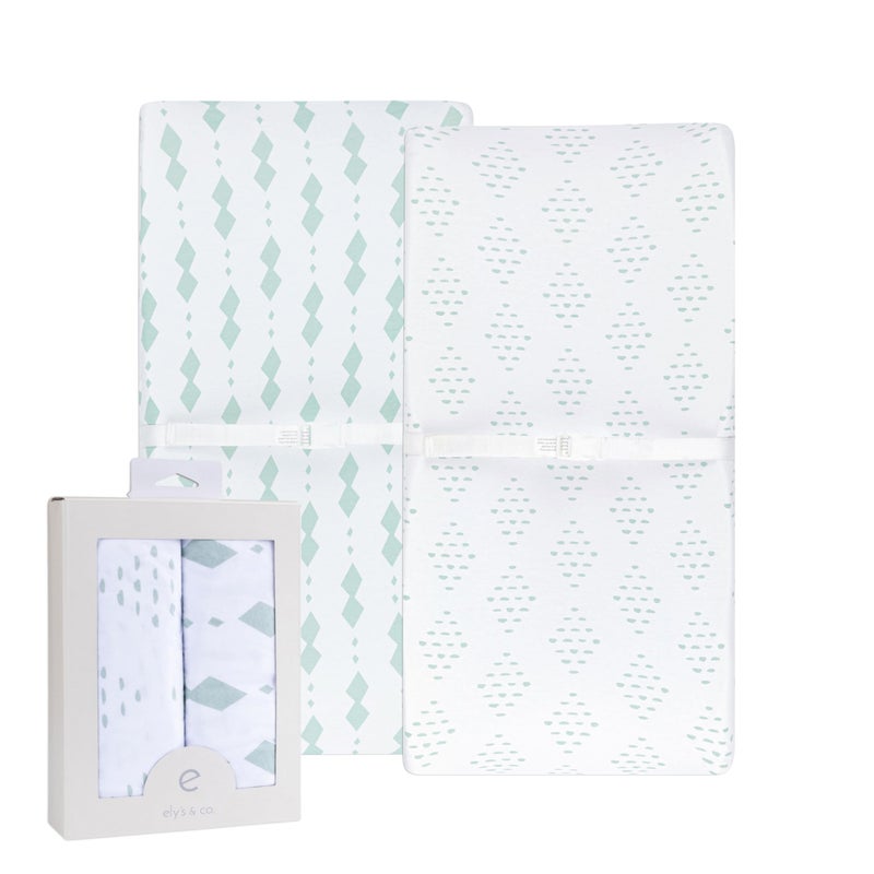 Ely's & Co. Changing Pad Cover - Cradle Sheets Fits Baby Mattress Sheet 36" X 18 - Unisex Grey Sage Diamond - 2 Pack Set - Image 1